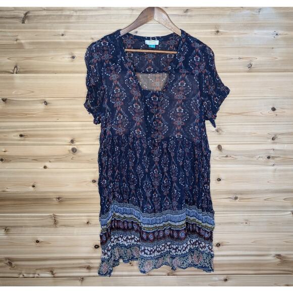 Anthropologie Top Womens 1X Blue Maeve Sheer Blouse Tunic - Picture 1 of 10